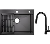 Cecipa max fregadero de cocina de inox 60×45 cm, fregadero de 1 sena con cesto de escurridor + grifo con ducha extraíble, 3 modos de salida de agua