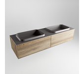 Mondiaz erin 150cm mueble de baño dark brown grey con 2 cajones. con lavabo ridge doble sin orificios dark grey