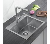 Cecipa max fregadero de cocina 1 fregadero cuadrado de acero inoxidable cepillado con sifón y rebosadero 50 x 45 x 18,5 cm