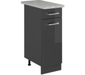Vicco mueble bajo de cocina r-line, antracita alto brillo, 30 cm et mármol
