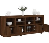 Aparador | aparador de comedor | armario de cocina con luces led roble ahumado 163x37x67 cm cfw12131