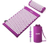 Alfombrilla de acupresión, alfombrilla de acupuntura y almohada con juego de palillo de masaje, tapete de presión de picos - morado