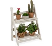 Relaxdays estantería plantas para interior y balcón, soporte flores, escalera plegable, madera, 51x41x25 cm, blanco