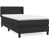 Cama con somier tapizado y colchón de polipiel negra 90x190 cm