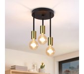 Zmh lámparas de techo para cocina - lámpara de techo semiempotrada estilo rústico para dormitorio, lámpara de techo industrial negra de 3 luces