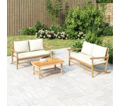 Banco de jardín con cojines de bambú blanco crema