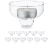 Relaxdays set 12 portavelas flotantes, cristal, soportes velitas té, decoración agua para bodas, piscinas, transparente