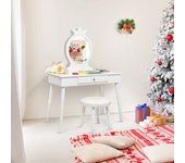 Costway tocador de maquillaje con taburete y espejo para niña de madera, 2 en 1 escritorio tocador madera niña con cajón, tocador infantil niña de +3