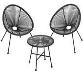 Conjunto de muebles de jardín de 3 piezas, sillas acapulco y mesa con tapa de cristal, asientos de exterior e interior, negro