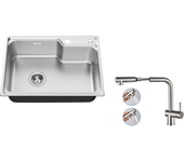 Auralum max fregadero cocina 1 bandeja 62*45*21cm, de acero inoxidable pvd nano lavabo, plata + grifo cocina ducha extraíble dos jets giratorio 360°