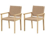 Costway juego de 2 sillas de comedor para patio con asiento de papel trenzado, estructura de madera de caucho sólido, cómodas sillas de brazos trenzad