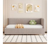 Sofá cama tapizado 90x200cm en terciopelo - 2 cajones - con somier - gris