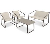 Garden friend salotto nizza (mesa, sofá, 2 sillones) en acero marrón y textilene beige