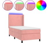 Somier de láminas con colchón y led rosa 90x190 cm terciopelo