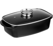 Relaxdays asador de horno con tapa, rustidera 5 l, olla antiadherente con botón de aroma, placa eléctrica y gas, negro