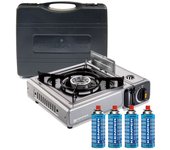 Estufa de gas nomade inox kemper 2200w + 4 cartuchos de gas encendido piezoeléctrico inserto de gas de seguridad