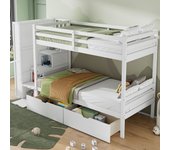 Litera infantil blanca 90*200 cm con espacio de almacenamiento, escalera con almacenamiento, dos cajones, sin colchón, madera de pino + mdf