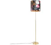 Lámpara de pie dorada/latón con pantalla de terciopelo flores 40/40 cm - parte