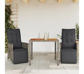 Conjunto de jardín bistro 3 piezas cojines de polirratán gris