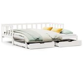 Cama para adulto | cama individual | sofá cama nido con cajones madera maciza pino blanca 90x190 cm cfw66766