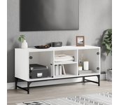 Mueble tv con puertas de cristal blanco 102x37x50 cm