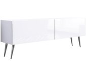Mueble tv : blanco mate / blanco brillo, patas cromadas, 140 x 52 x 32 cm