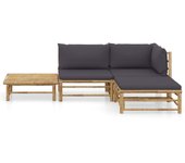 Muebles de jardín de 4 piezas con cojines de bambú gris oscuro.