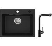 Cecipa lavabo max 1 50x45cm fregadero de cuarzo y resina fregadero encastrable + mezclador de fregadero giratorio 360° negro