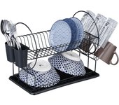 Relaxdays escurreplatos 2 niveles, 33,5 x 51 x 23,5 cm, secador vajilla para platos, tazas, cuencos, color negro