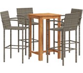 Mesa y taburetes de jardín 5 pzas madera acacia ratán pe gris