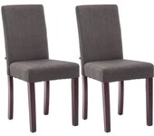 Juego de 2 sillas de comedor de diseño moderno en tela gris claro oscuro y patas de madera marrón oscuro 10_0001554