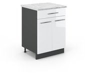 Vicco mueble bajo de cocina fame-line, blanco alto brillo, 60 cm con cajón, et mármol