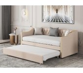 Cama nido, banco de lino 90x200 cm con somier de láminas - beige