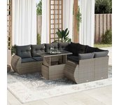 Conjunto de muebles de jardín vidaxl de 9 piezas con cojines grises de mimbre