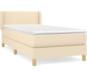 Cama box spring con colchón tela color crema 90x190 cm