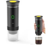 Cafetera portátil de viaje, recargable de 12 v para viajes, calentamiento rápido, compatible con cápsulas k-cup y café molido, negra