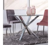 Mesa redonda de diseño may con patas de acero cromado y tapa de cristal templado 76h cm