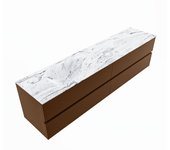 Mondiaz vica dlux 200cm mueble de baño color rust con 4 cajones. con lavabo cloud izquierda sin orificios color glace