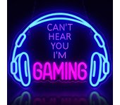 Letrero de neón de videojuego, letrero de neón de jugador regulable, letrero de neón con auriculares alimentados por usb para sala de juegos