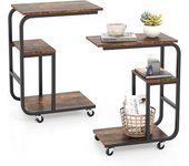 Costway mesa auxiliar en forma de c, mesa de sofá ahorradora de espacio con estantes abiertos, mesa lateral industrial con estructura de metal y rueda