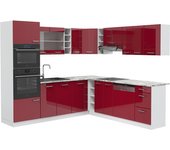 Vicco cocina esquinera r-line, burdeos brillo intenso/blanco, 237 x 60 cm sin encimera