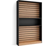 Librería estantería, 110x25x186cm, salón - comedor - oficina, con almacenaje, roble y negro