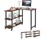 Costway mesa auxiliar para trabajo de giratorio 360°,71,5 x 80 x 67 cm, mesa de salón de 3 niveles con ruedas, escritorio extensible de oficina, mesa