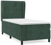Cama con somier tapizado y colchón de terciopelo verde oscuro 90x190 cm