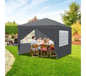 Carpa de recepción emergente, cenador de jardín, gris, 3 x 3 m, plegable, para jardín al aire libre y camping.