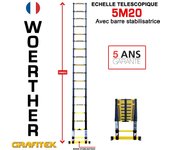 Escalera telescópica woerther 5,20 m con barra estabilizadora - garantía de 5 años - calidad superior