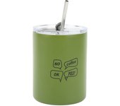 Taza de café con aislamiento de acero inoxidable, portátil, 12 oz, con tapa y pajita para viajes (verde)
