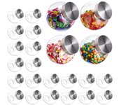 24 botes para chuches, 1,5 l, recipientes para alimentos, cristal & acero inoxidable, con tapa, chucherías, transparente