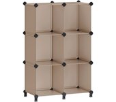 Estantería modular de 6 compartimentos con patas - organizador de plástico, zapatero, cubos de 30x30x30 cm, para salón, dormitorio, marrón camello