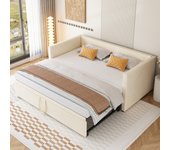 Cama nido de terciopelo con somier de láminas - 90/180x200cm - beige